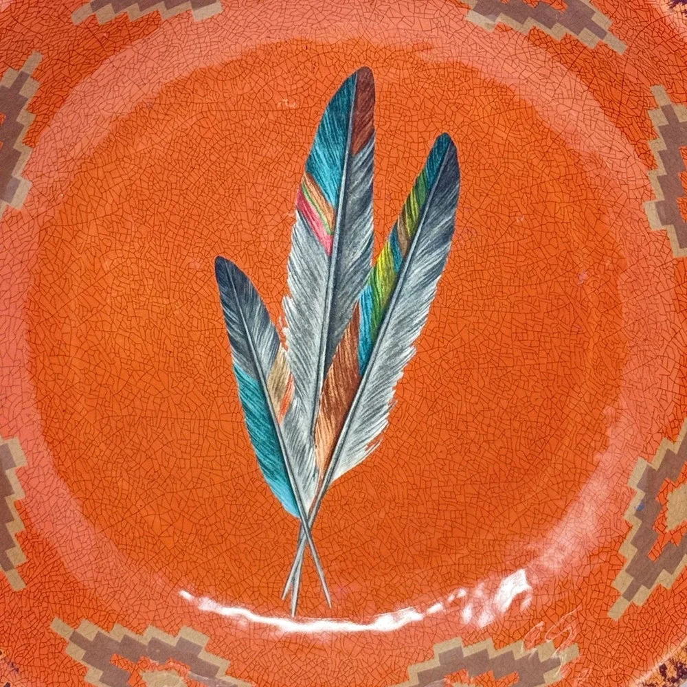 HiEnd Accents Southwest Native Feather Textured Melamine Ex Lg Bowl 14